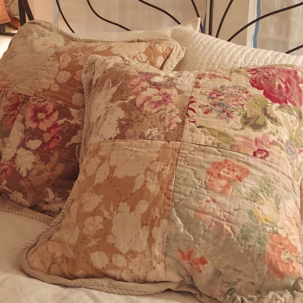 Pottery Barn Carolina  English French Country Cottage Floral Linen Euro Shams